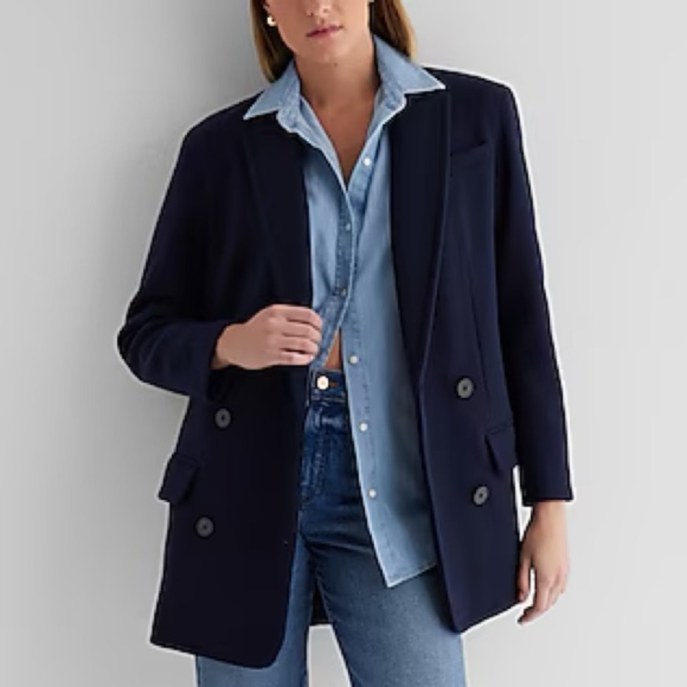 EXPRESS Faux Wool Double Breasted Oversized Navy Blue Coat XS